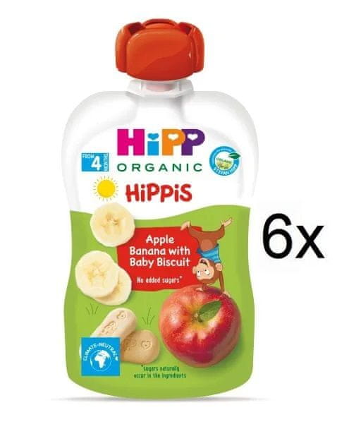 HiPP BIO Hippies Jablko-Banán-Baby sušienky, 6x 100 g